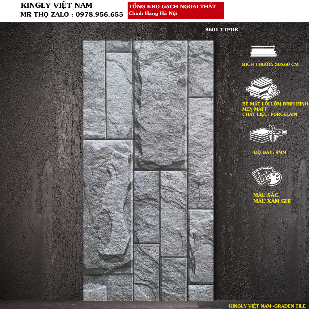 Gạch ốp tường ngoài trời 30x60 cm 3601